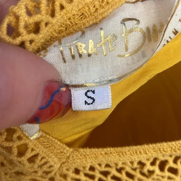 Jen's Pirate Booty Jasmine Crochet Mini Dress Small Yellow Orange Bell Sleeve - Picture 11 of 13